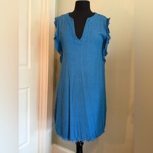 Maven West Blue Ribbed Ruffled Tunic
